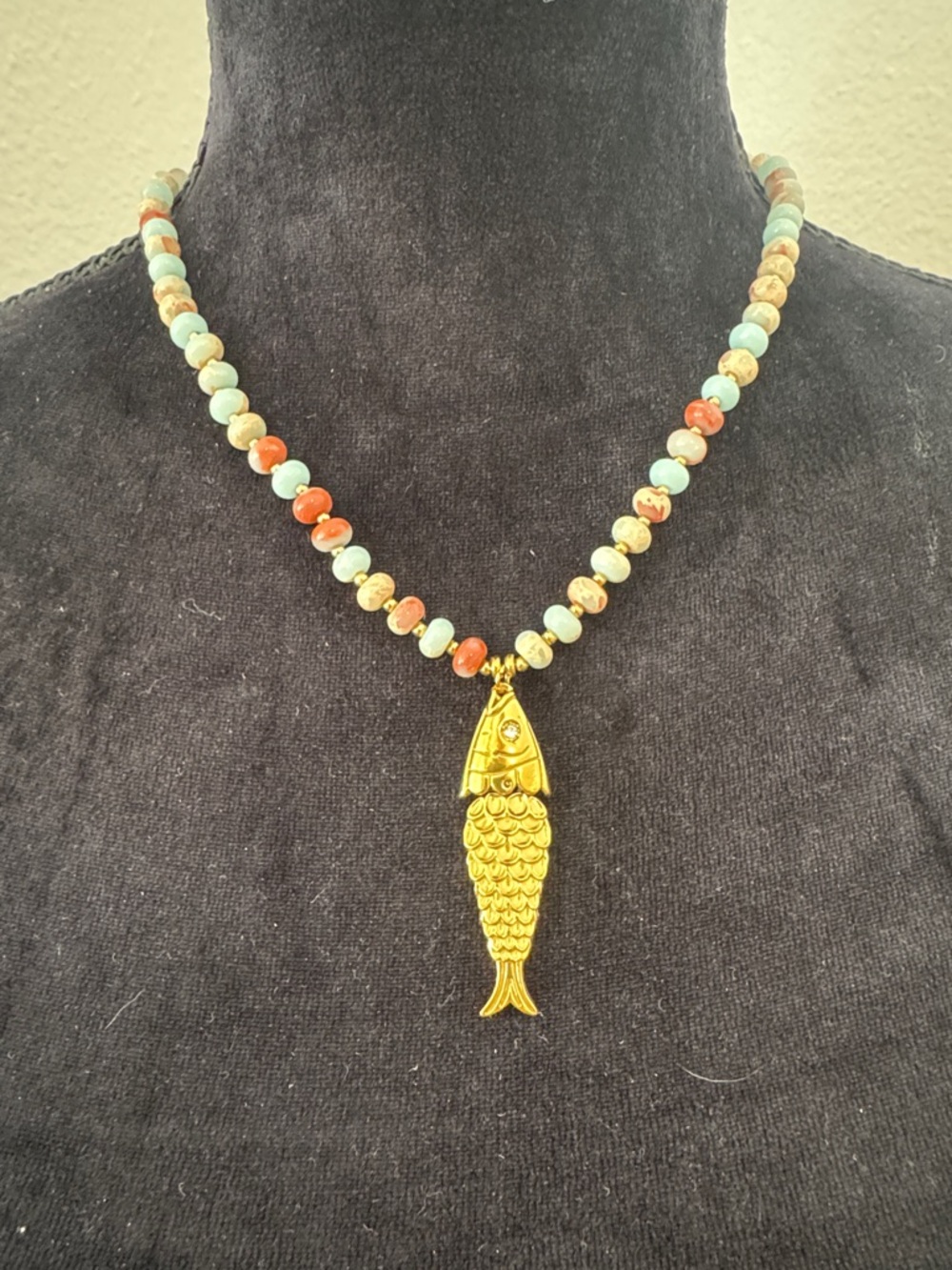 Gold Fish Pendant Beaded Necklace - Multicolor! Most insane piece in person - Picture 9 of 9